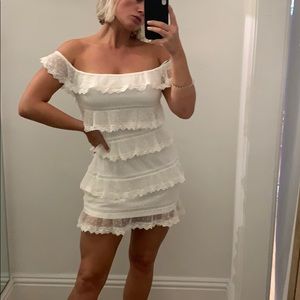 White lace tiered mini dress